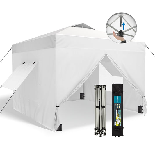 Alpha Joy 10'x 10' Instant Canopy Outdoor Ez Up Outdoor Canopy Shelter Tent with 4 Side Walls, White