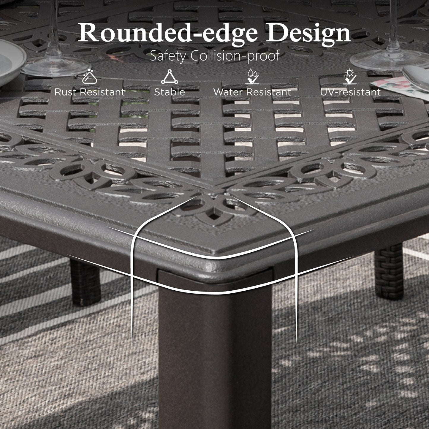 Sophia & William 9 Pieces Cast Aluminum Outdoor Patio Dining Set with Square Metal Dining Table & Cushioned Wicker Rattan Chairs for 8