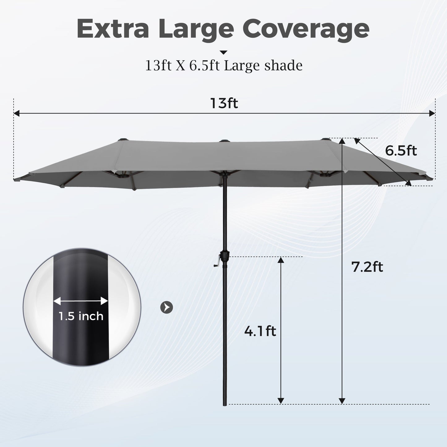 Alpha Joy 13x6.5ft Double-Sided Extra Large Outdoor Patio Market Rectangle Umbrella with Crank Handle, Smoky Gray