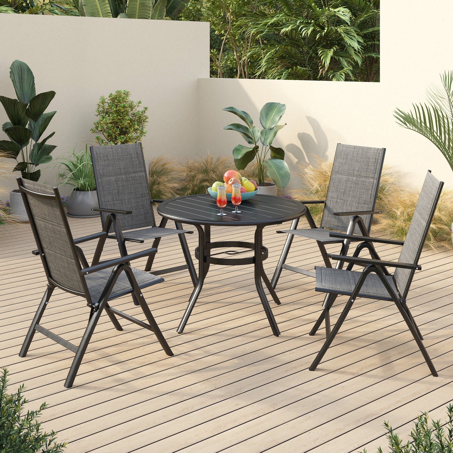 Alpha Joy 5 Pieces Patio Dining Set Folding Chairs & Round Table