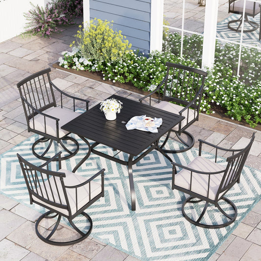 Sophia & William 5-Piece Metal Outdoor Dining Set Patio Swivel Chairs and Square Table Furniture Set with Beighe Cushions