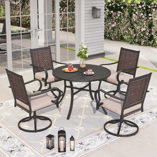 Sophia & William 5 Pieces Outdoor Patio Dining Set Wicker Swivel Chairs and Steel Table