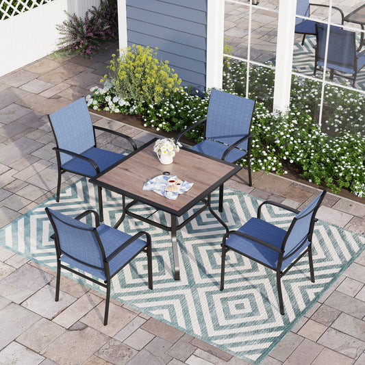 Sophia & William 5 Piece Patio Dining Set Patio Dining Table and 4 Blue Textilene Chairs