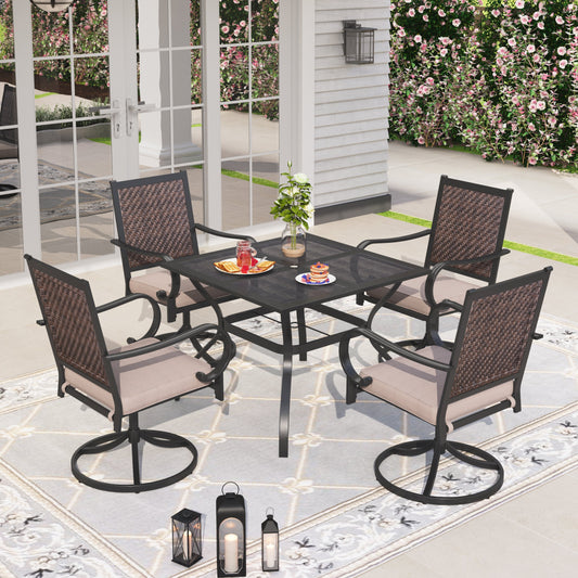 Sophia & William 5 Pieces Outdoor Patio Dining Set Wicker Swivel Chairs and Steel Table