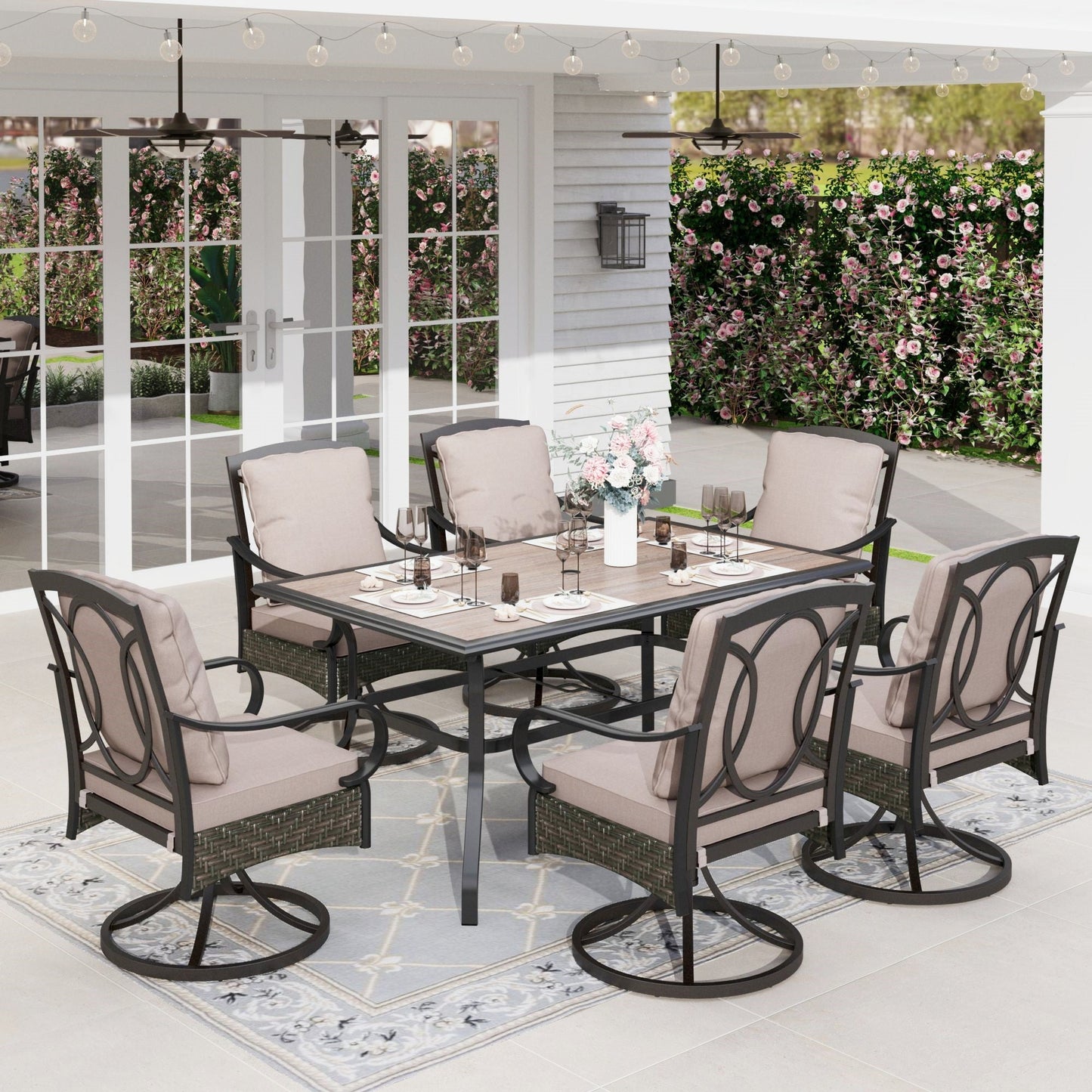 Sophia&William 7 Pieces Outdoor Patio Dining Set Swivel Chairs and Table Set for 6