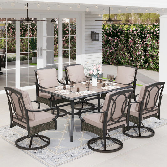 Sophia&William 7 Pieces Outdoor Patio Dining Set Swivel Chairs and Table Set for 6