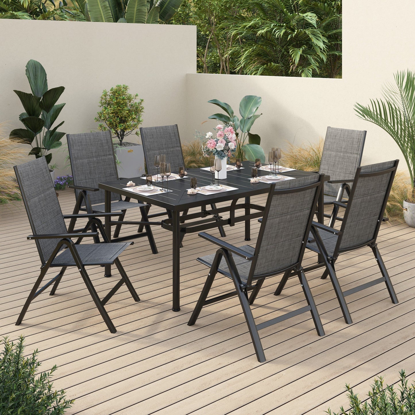 Alpha Joy 7 Pieces Patio Dining Set Folding Chairs & Steel Table