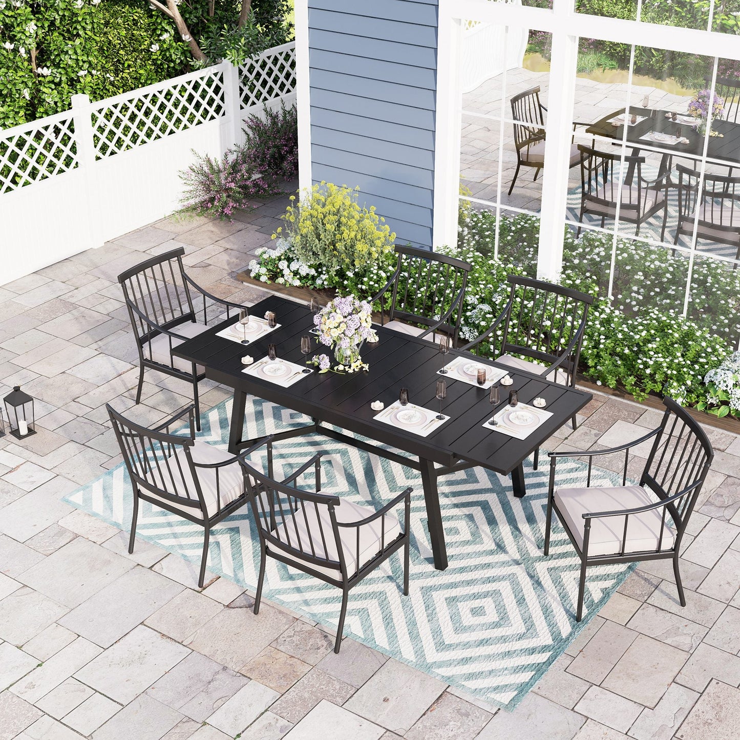 Sophia & William 7-Piece Patio Outdoor Dining Set with 84  Extendable Table & 6 Chairs with Beige Cushions