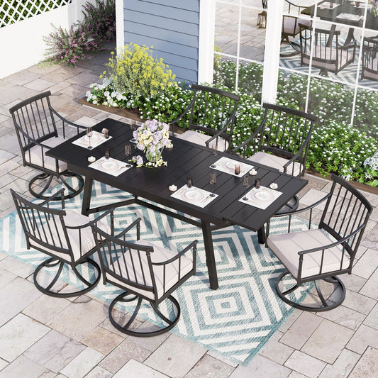 Sophia & William 7-Piece Metal Patio Outdoor Dining Set Swivel Chairs and Expandable Table Set with Beige Cushions
