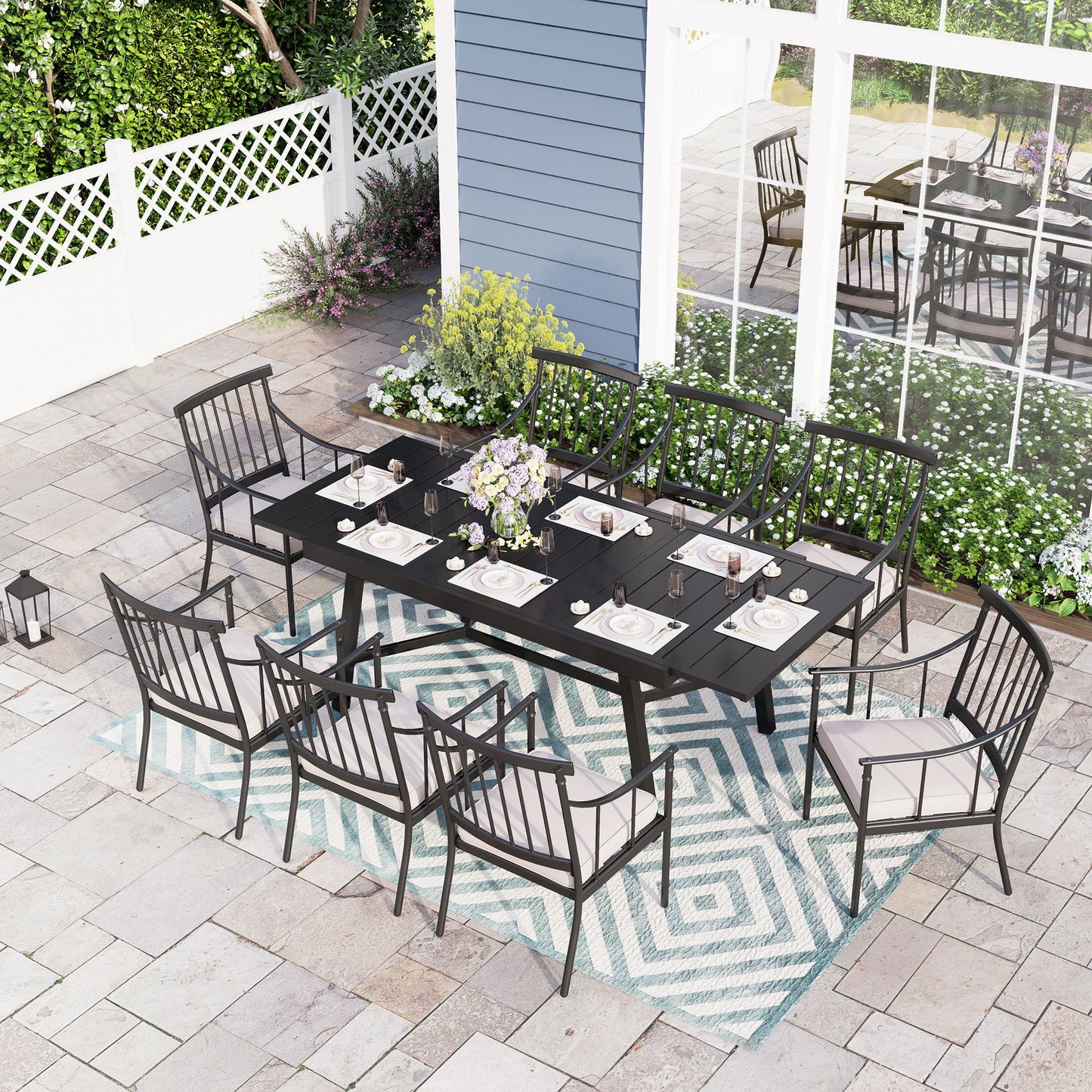 Sophia & William 9-Piece Patio Outdoor Dining Set with 84  Extendable Table & 8 Chairs with Beige Cushions