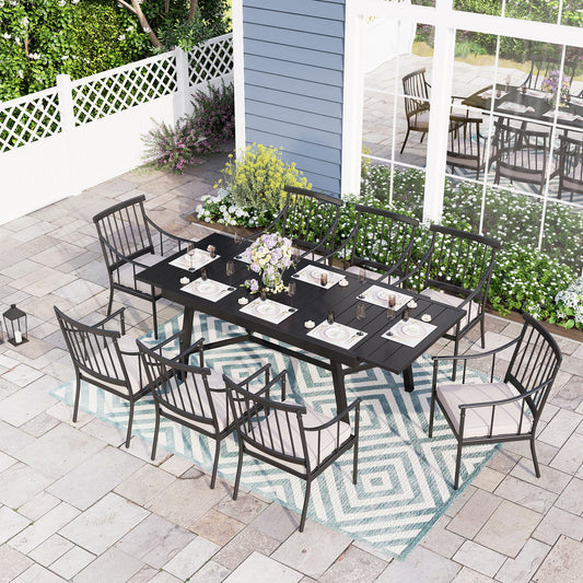 Sophia & William 9-Piece Patio Outdoor Dining Set with 84  Extendable Table & 8 Chairs with Beige Cushions