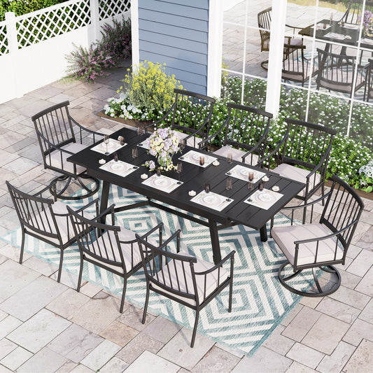 Sophia & William 9 Pieces Outdoor Patio Dining Set Metal Extendable Table and Swivel Chiars Set Patio Furniture Sets with Cushions