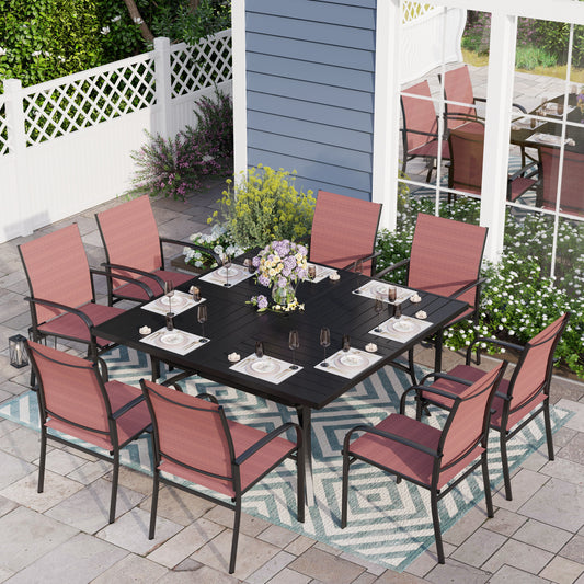 Sophia & William 9 Piece Patio Metal Dining Set 60" Square Table and 8 Red Textilene Chairs