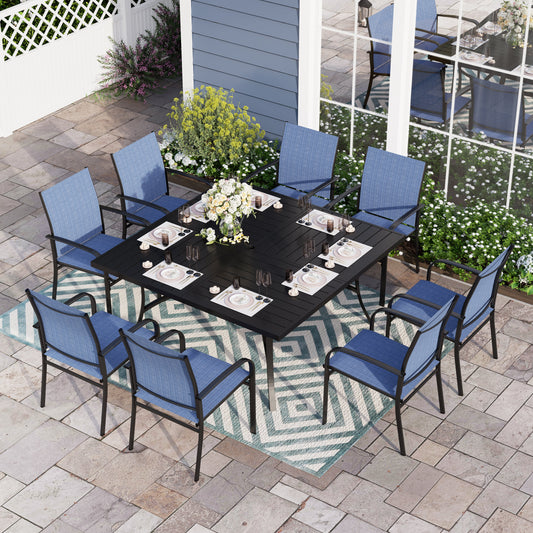 Sophia & William 9-Piece Patio Dining Set Outdoor 60" Square Metal Table Set with 8 Blue Textilene Chairs