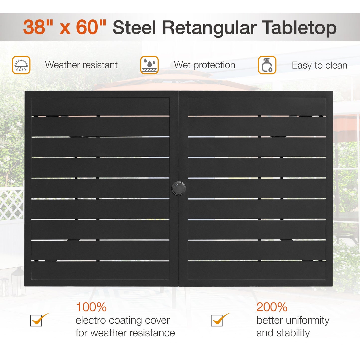 Sophia & William 8 Pieces Outdoor Patio Dining Set with 13 ft Beige Umbrella, Rattan Chairs & Metal Table for 6