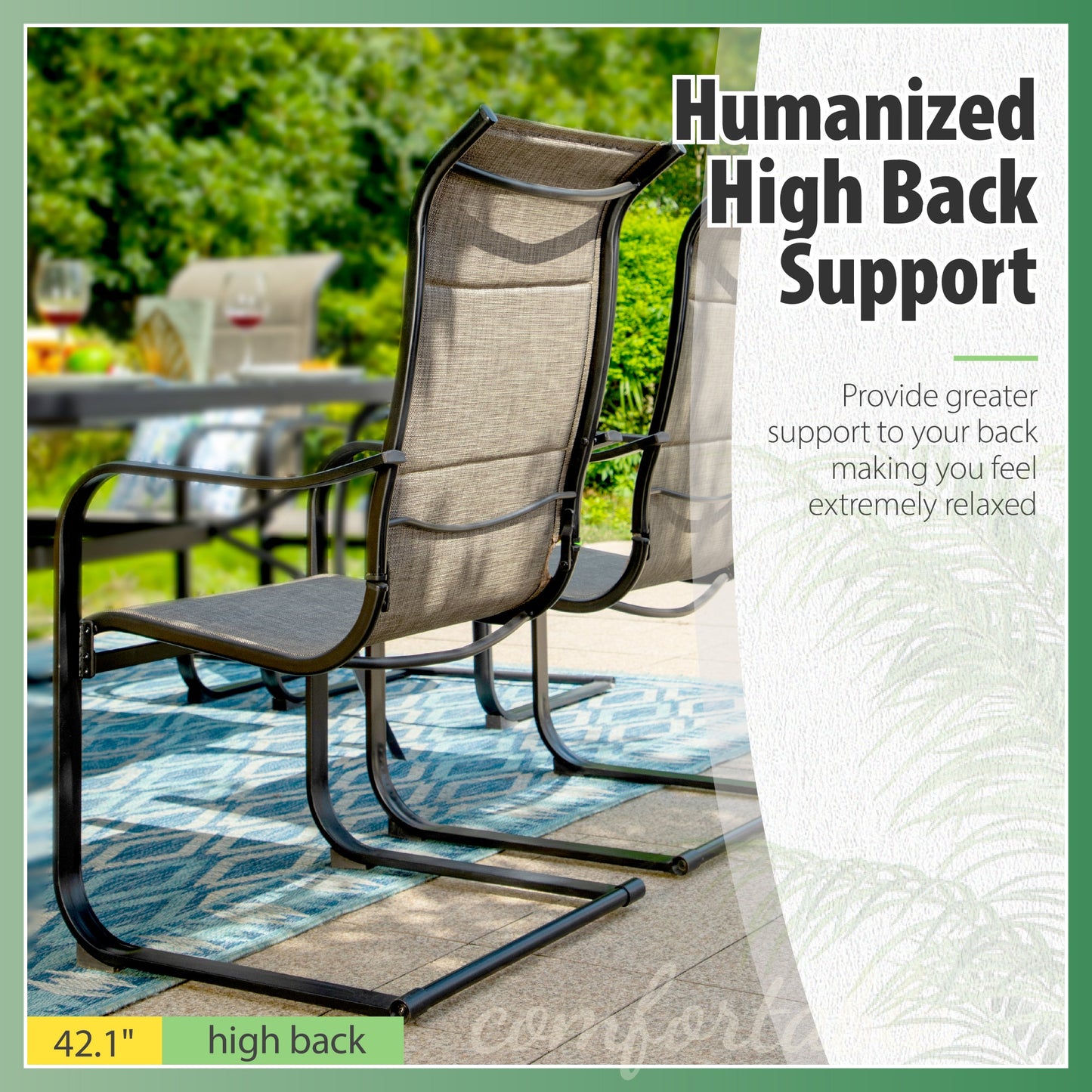 Sophia & William Patio Dining Chairs C Spring Motion Chairs for 4 High Back Patio Chairs Quick Dry Textilene Outdoor Furniture Support 350lbs for Lawn Garden Balcony Pool Backyard Weather Resistant