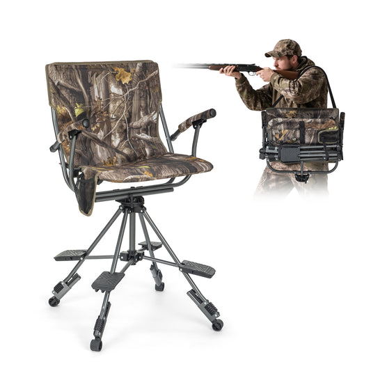 Sophia & William 360°Silent Swivel Hunting Chair Stability & Comfort Blind Chair with Pedals & Armrest, Camouflage