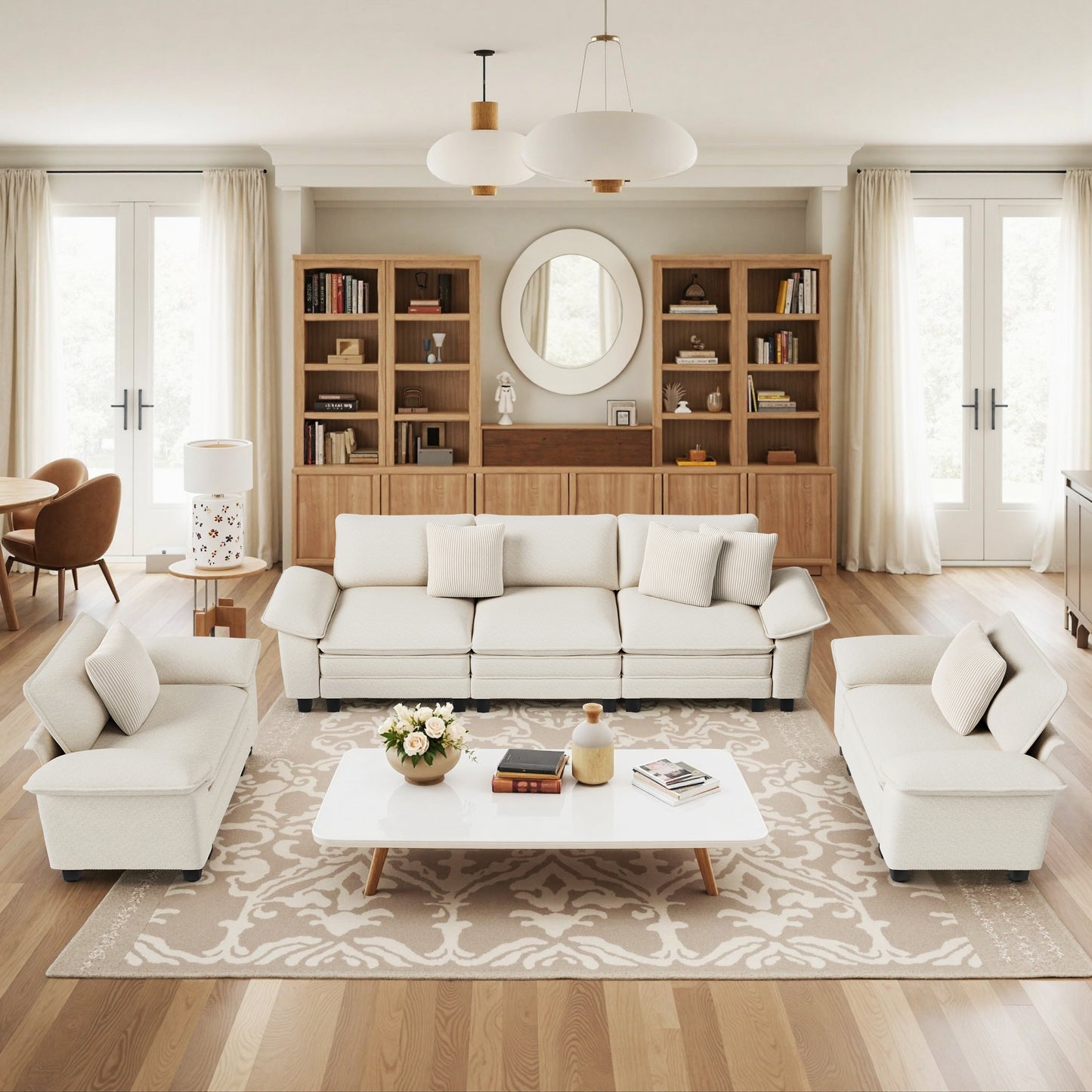 Sophia&William 123.6"L Modular Sectional Sofa Sets, Modern Cloud Couch 5-Seat 24.4"W Deep Sofa Sectional with 5 Pillows for Living Room,White
