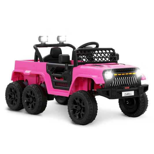 Alpha Joy Kids Ride on Truck 6-Wheel Electric Jeep Car with Remote Control Battery Powered Toy Car w/2WD/4WD Switch, LED Lights, Bluetooth Music, Pink