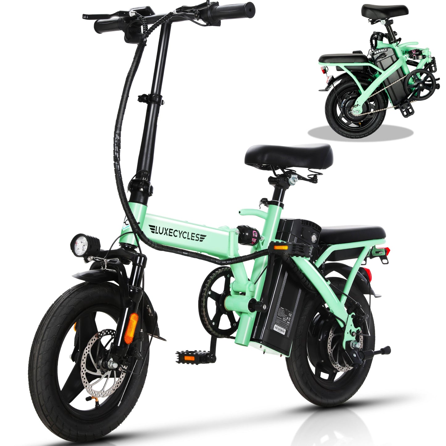 Alpha Joy Foldable Electric Bike for Adults 14", Rated 350W Peak 500W Ebike 48V 13AH UL2849