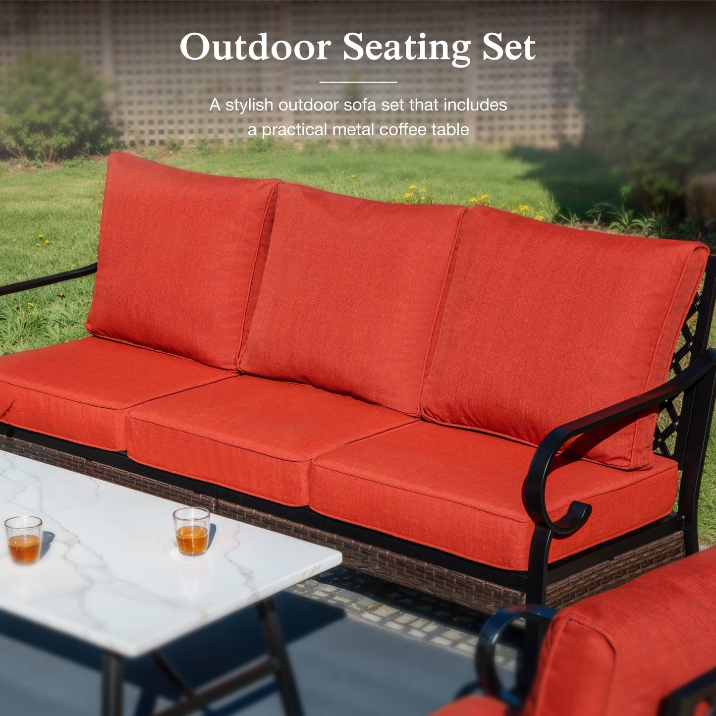 Sophia & William 7 Seat Patio Conversation Set,Outdoor Furniture Set with Rocking Chairs & Fixed Chairs, Red