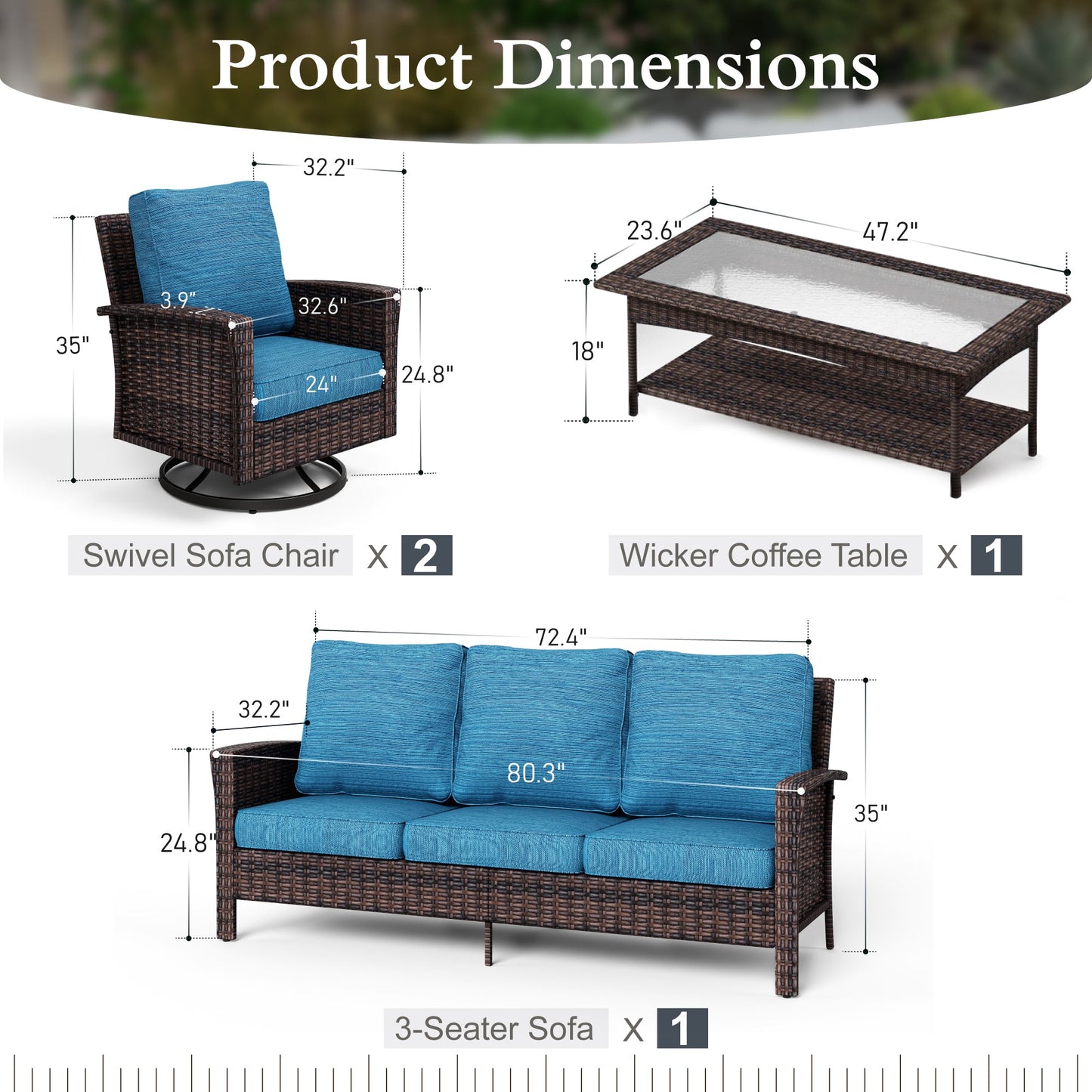 Sophia & William 4 Pieces Patio Furniture Set with Swivel Chairs 5-Seat Wicker Outdoor Conversation Set with Thickened Cushions