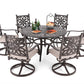 Sophia & William 7 Pieces Cast Aluminium Patio Dining Furniture Set for 6, Powder-coating Outdoor Swivel Rocking Dining Chairs and Round Table with 2.2" Umbrella Hole for Porch Backyard Deck, Bronze