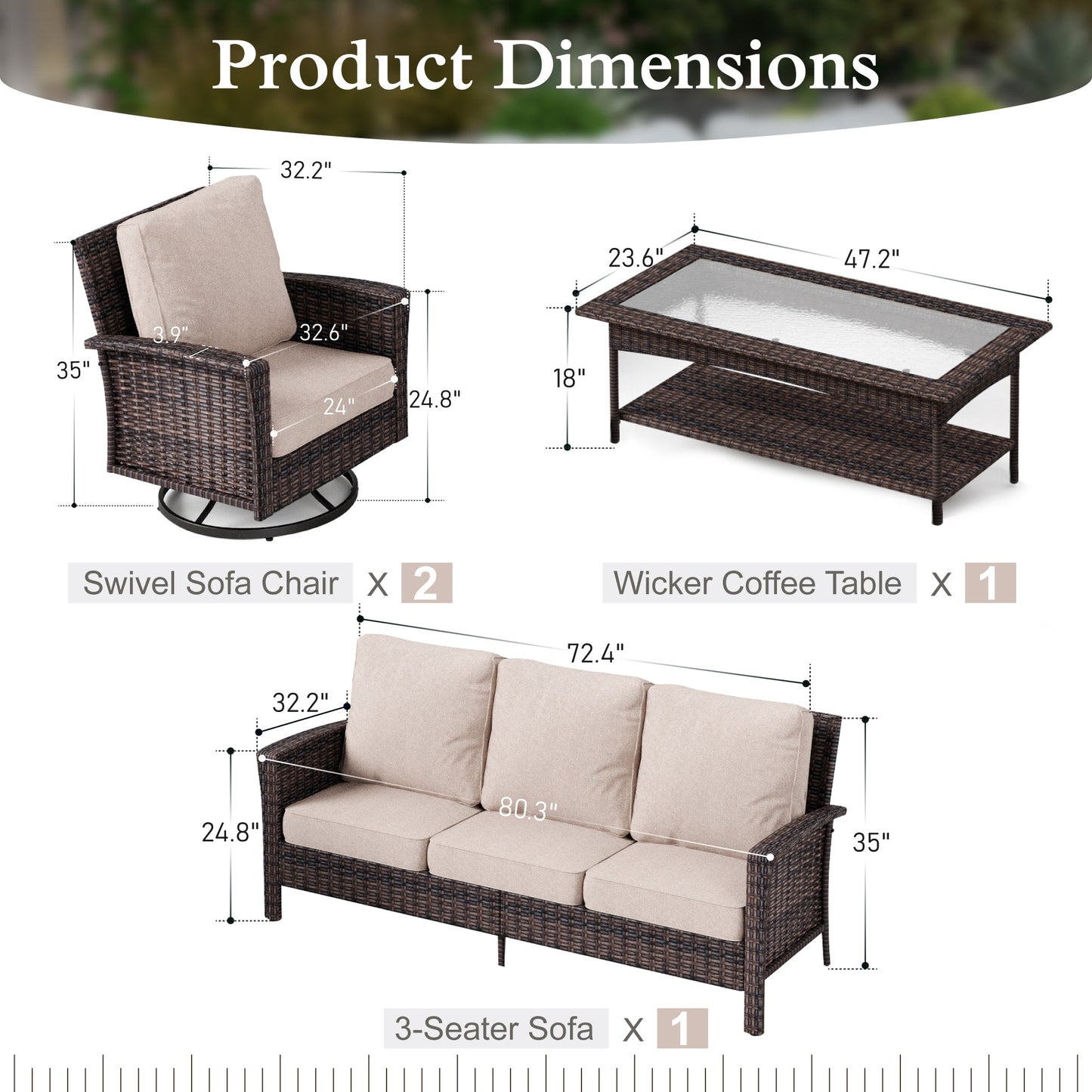 Sophia & William 5 Pieces Patio Furniture Set with Swivel Chairs 7-Seat Wicker Outdoor Conversation Set with Thickened Cushions