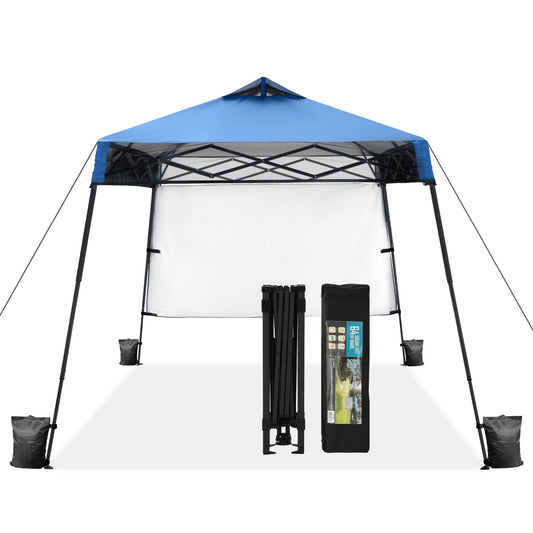 8x8ft Easy Set Up Pop Up UV Protection Canopy Tent with 1 Side Wall, Blue