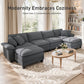 Sophia&William 3-Seat Modular Sectional Sofa Sets, Modern Corduroy Couch Cloud Sofa with Throw Pillows for Living Room,Gray