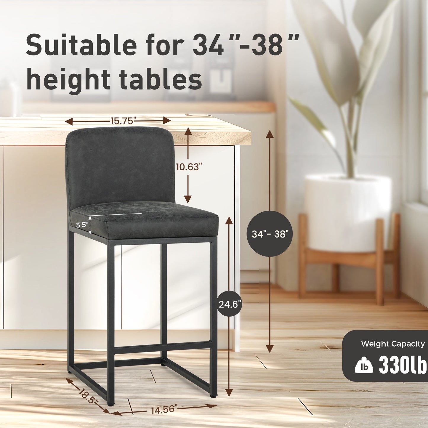 Sophia & William Counter Height Bar Stools with High Backrest Set of 6 Comfortable Modern Counter Stools for Kitchen & Home, Black