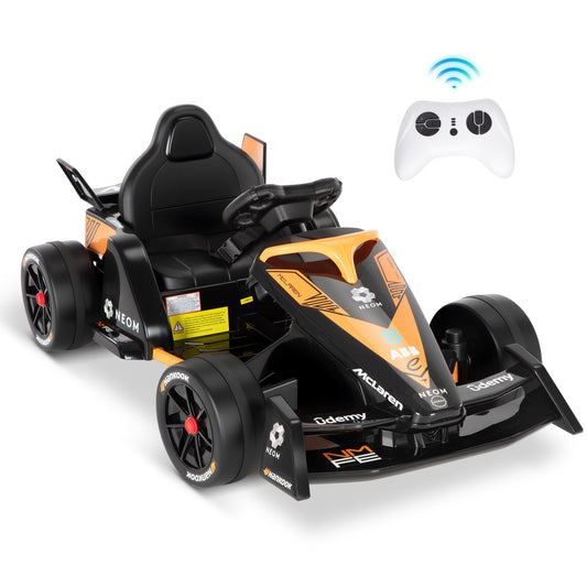 Alpha Joy Kids Drift Go-kart 12V 550W Power Ride on Crazy Cart w/Remote Control, LED Lights, Bluetooth Music, 3 Speeds, Electric Car for Kids Aged 3-8, Orange