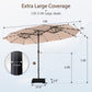 Alpha Joy 15ft Extra Large Outdoor Patio Double-Sided Umbrella with LED Solar Lights & Umbrella Base, Beige