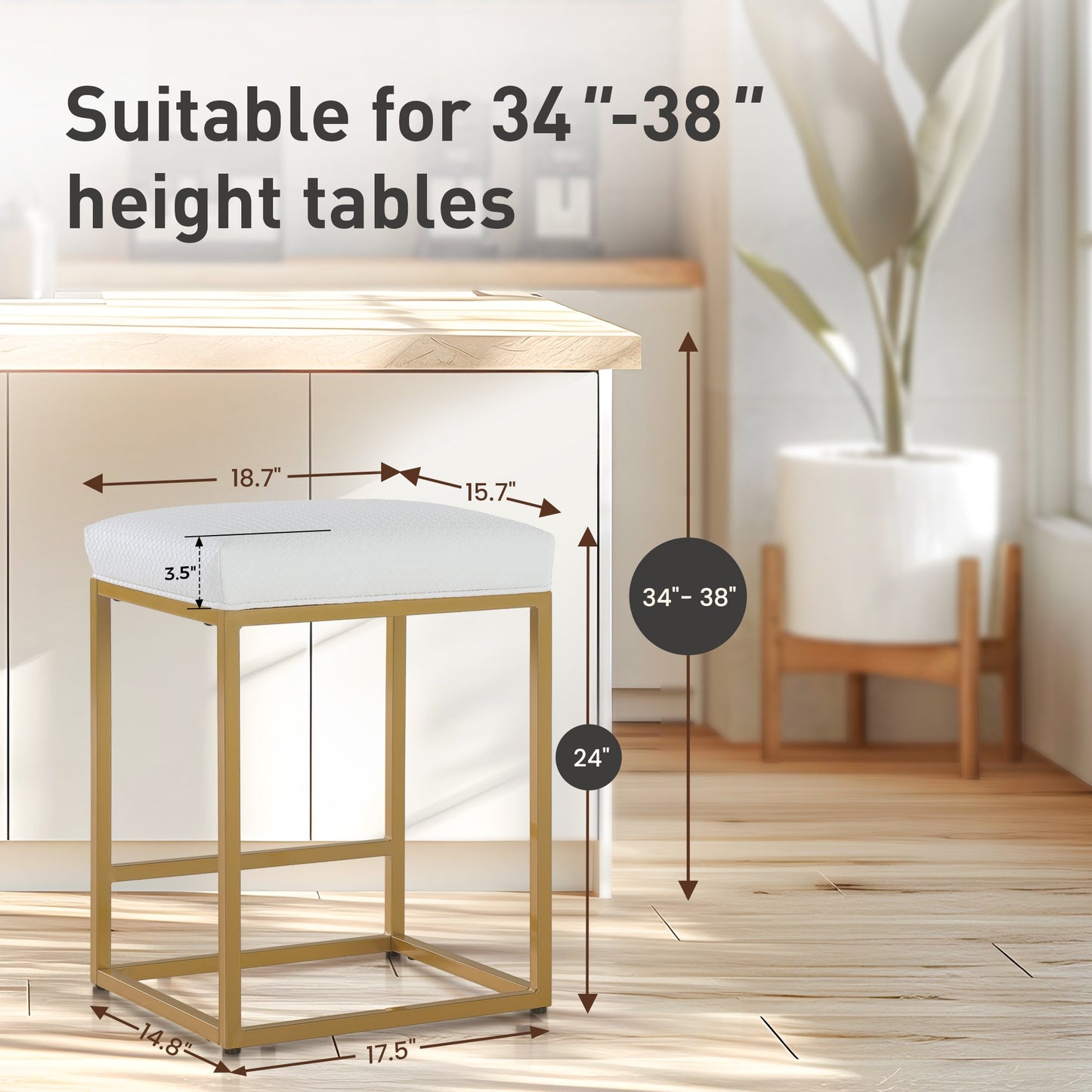 Sophia & William 24" Bar Stool Counter Height Bar Stools with Footrest, Set of 2, White