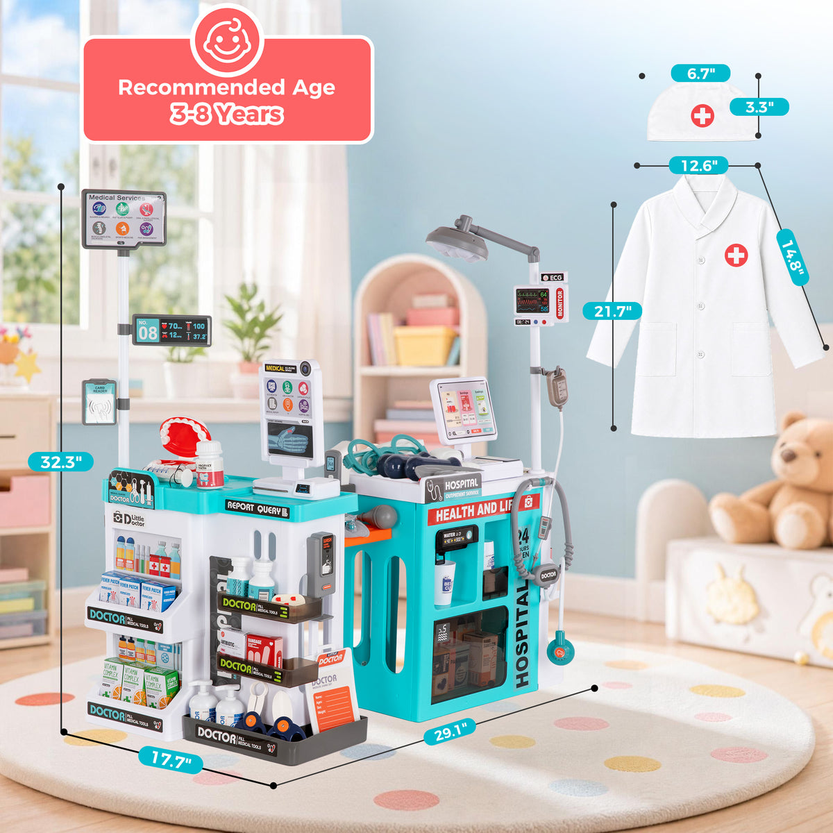 Alpha Joy 78Pcs Dentist Play Set for Kids Doctor Kit Play Set with Water Station, Cup, Checkout System, Surgical Light Pretend Medical Kit for Boys Girls Ages 3-8, White