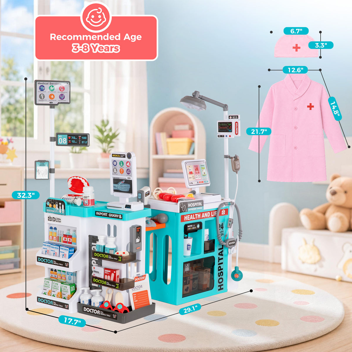 Alpha Joy 78Pcs Dentist Play Set for Kids Doctor Kit Play Set with Water Station, Cup, Checkout System, Surgical Light Pretend Medical Kit for Boys Girls Ages 3-8, Pink