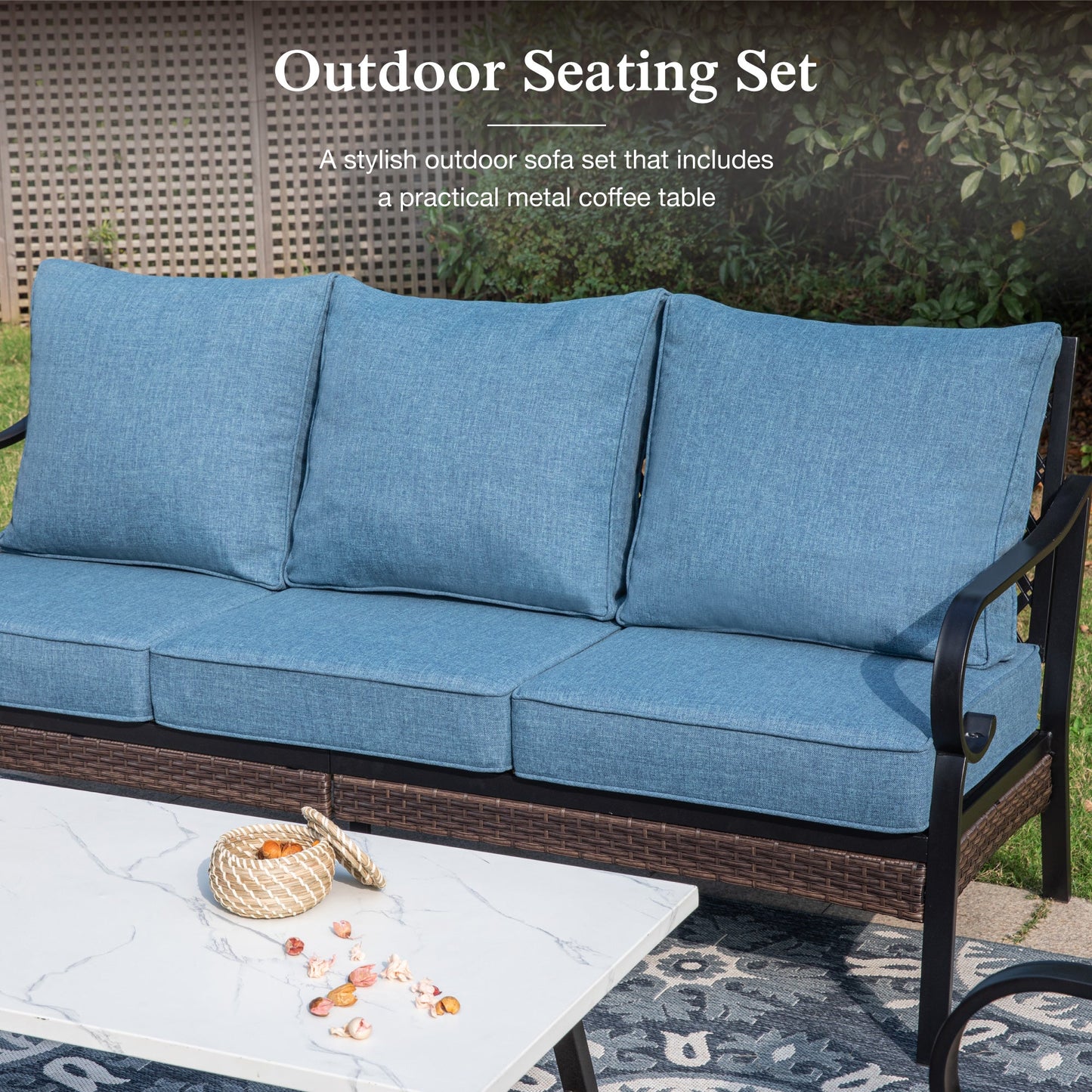 Sophia & William 5 Seat Patio Conversation Set,Outdoor Furniture Set with Rocking Chairs, Navy Blue