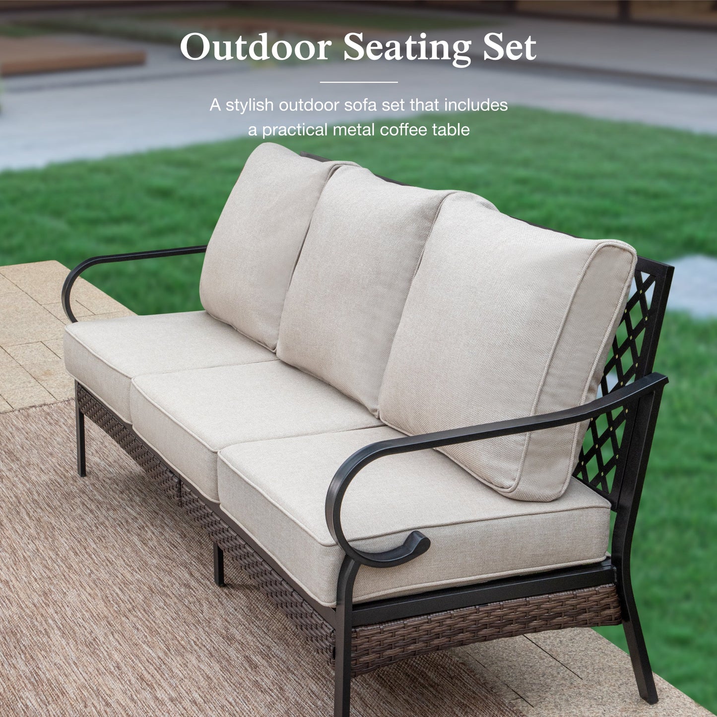 Sophia & William 7 Seat Patio Conversation Set,Outdoor Furniture Set with Rocking Chairs & Loveseat, Beige