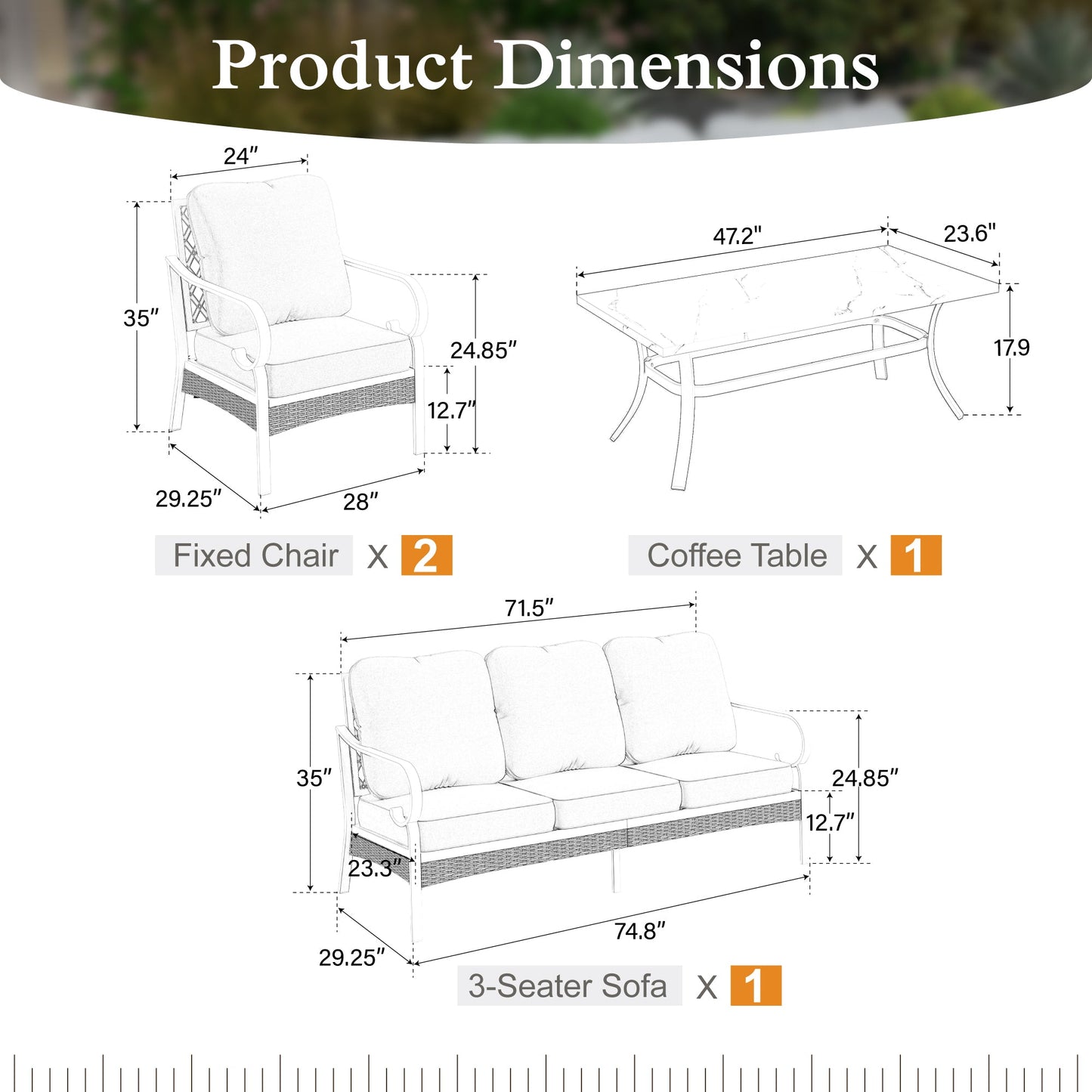 Sophia&William 4 Piece Patio Conversation Set Outdoor Furniture Sofa Set with Fixed Chair, Light Gray