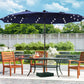 Alpha Joy 15ft Extra Large Outdoor Patio Double-Sided Umbrella with Solar Lights & Umbrella Base, Navy Blue