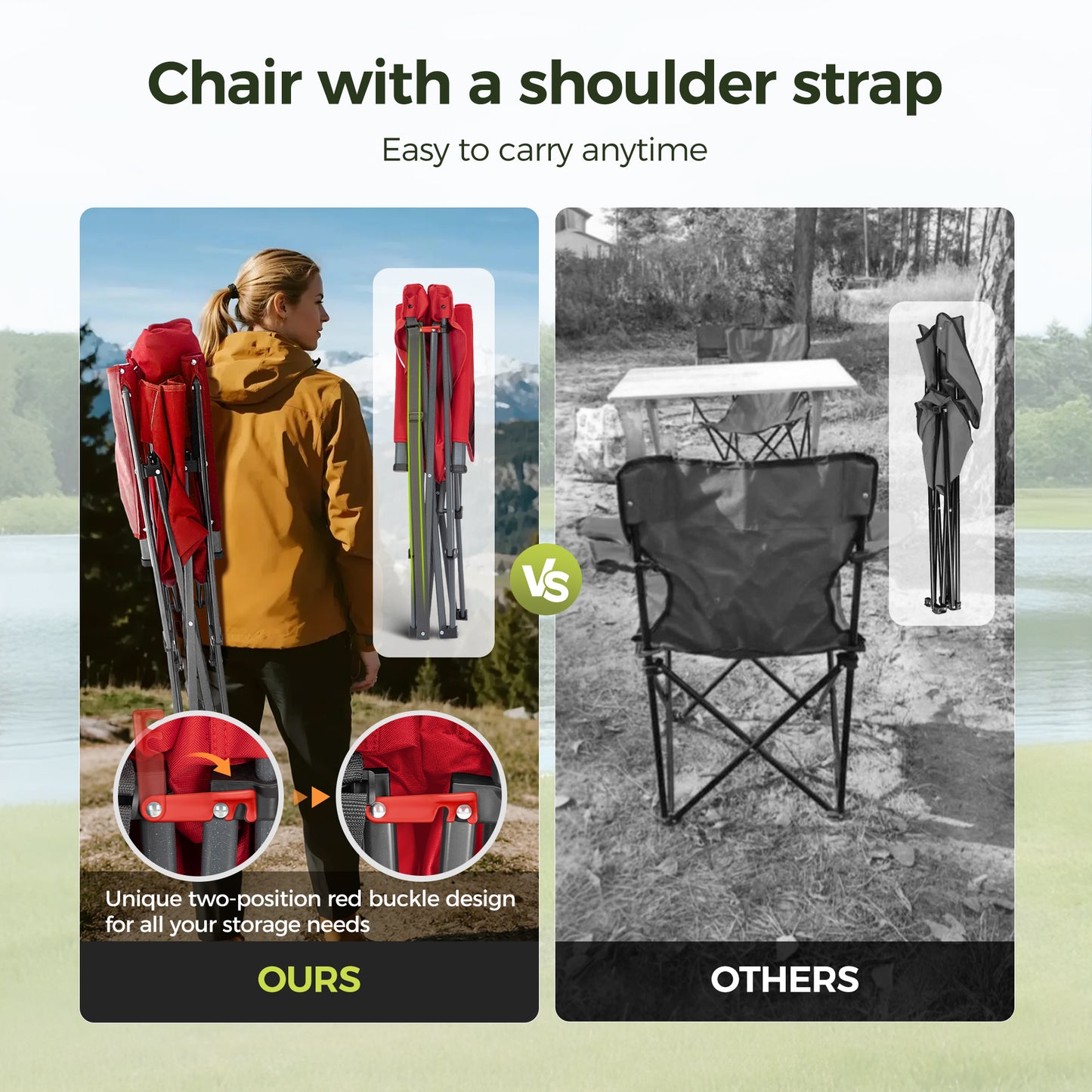 Sophia & William Oversized Camping Chair Heavy Duty High Back Camping Chairs 500lbs Capacity Folding Lawn Chairs with Cup Holder, Portable for Outdoor, Beach and Picnic, Red