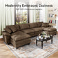 Sophia&William Sectional Sofa Sets, Oversized Cloud Couch Sofa Set 5-Seater Chenille Modular Sofa with 5 Pilliows & Deep Seat for Living Room, Grayish Brown