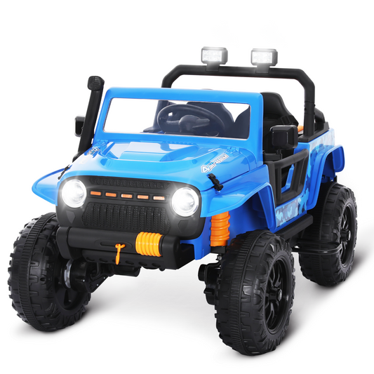 Alpha Joy 2-Seater Kids Ride on Truck 24V Electric Jeep Car with Remote Control Battery Powered Toy Car w/2 Speeds, LED Lights, Detachable Spotlights, Bluetooth Music, Blue
