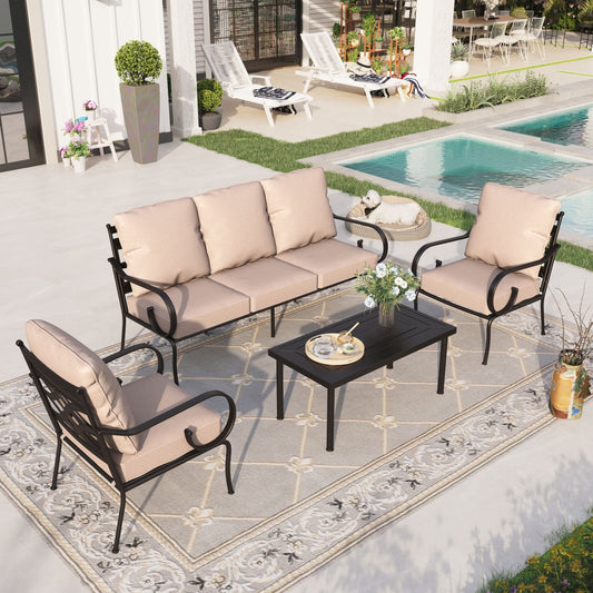 Sophia & William Metal Patio Furniture Set Outdoor Sectional Conversation Set, Beige