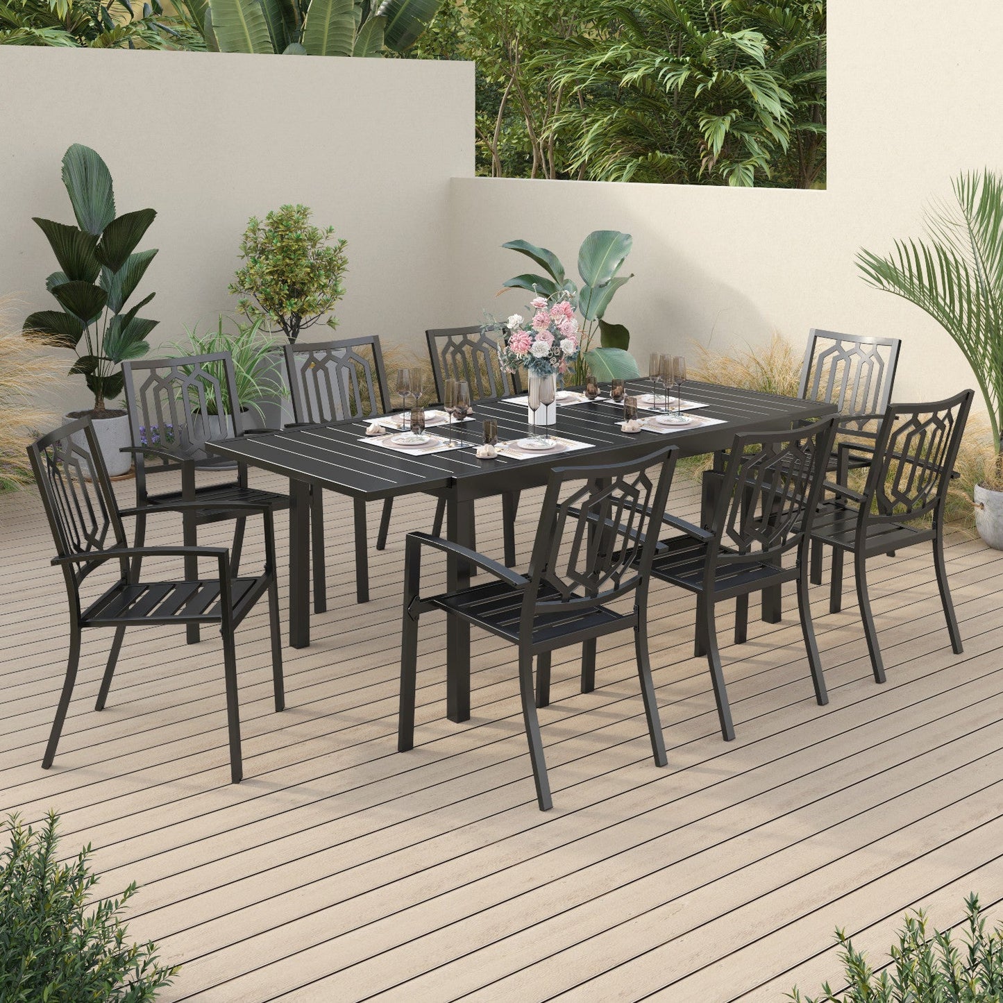 Sophia & William 9-Piece Steel Patio Dining Set in Black - Seating 8 People