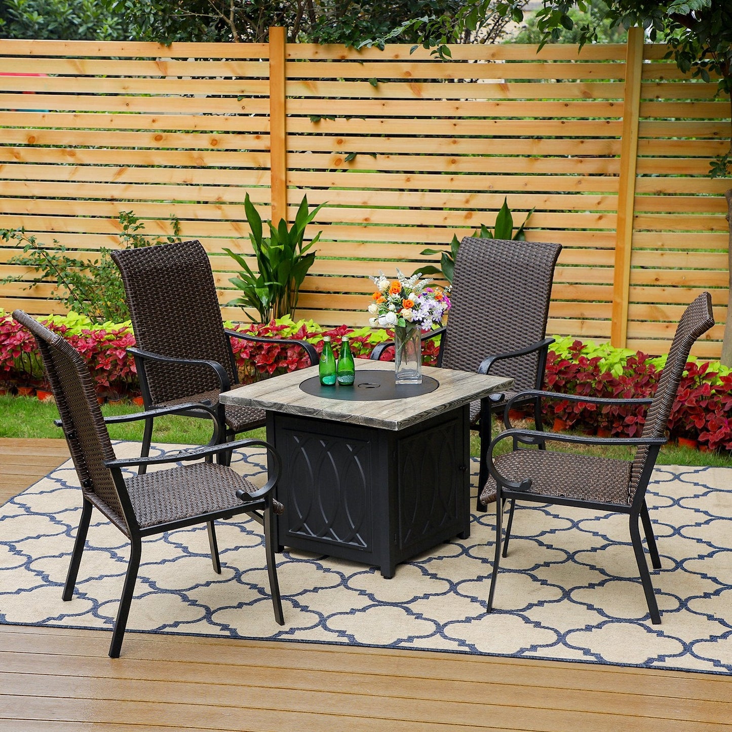Sophia&William 5-Piece Wicker Patio Dining Set with 50,000 BTU Fire Pit Table