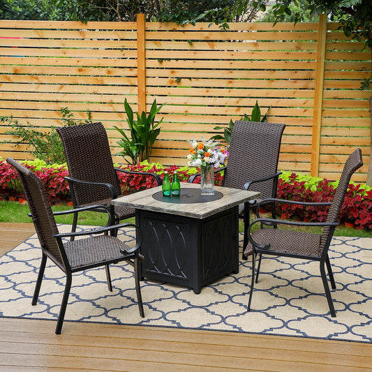 Sophia&William 5-Piece Wicker Patio Dining Set with 50,000 BTU Fire Pit Table