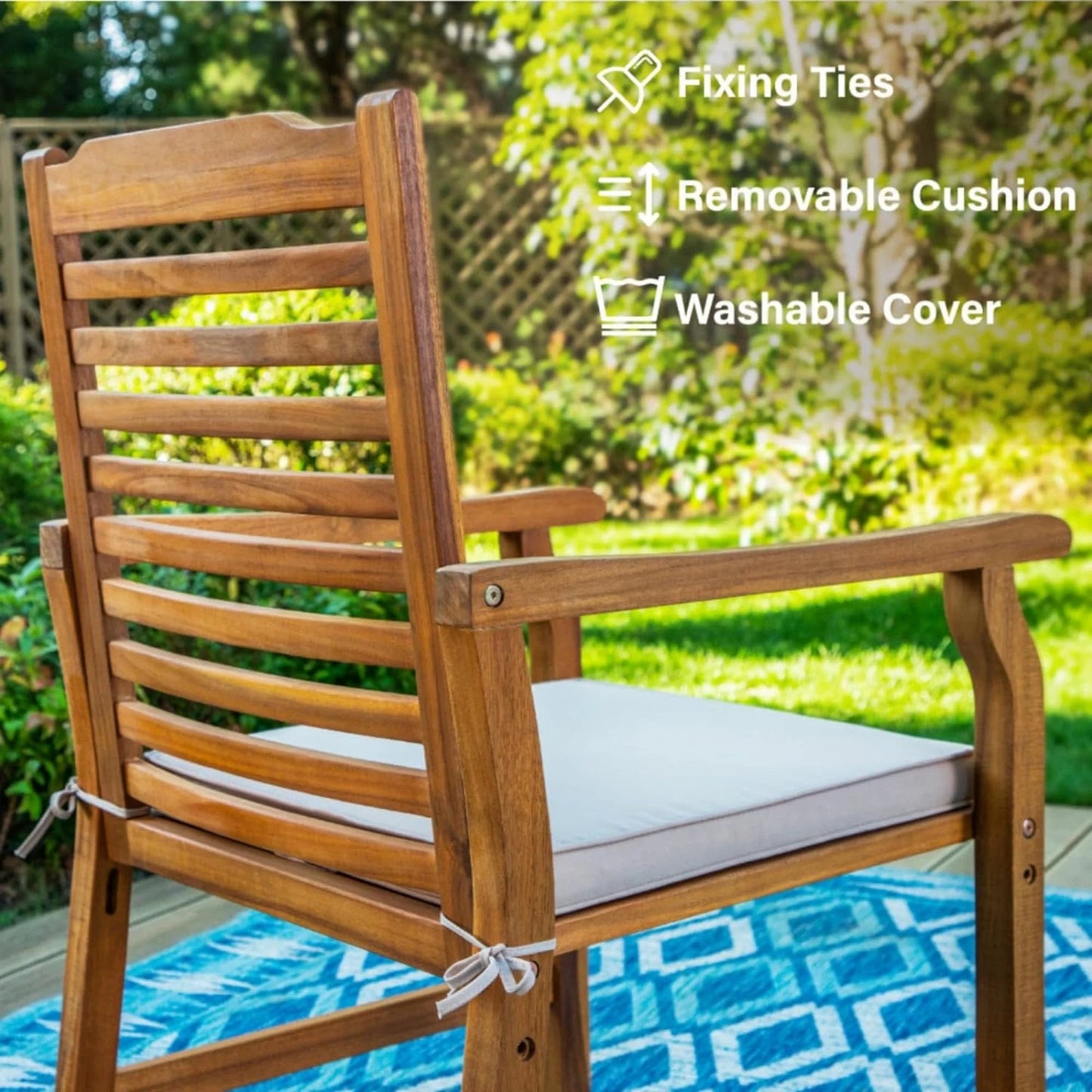 Sophia & William 9 Pieces Patio Dining Set Acacia Wood Outdoor Furniture Set Expandable Table and Natural Wood Chairs with Cushions for Lawn, Garden, Backyard