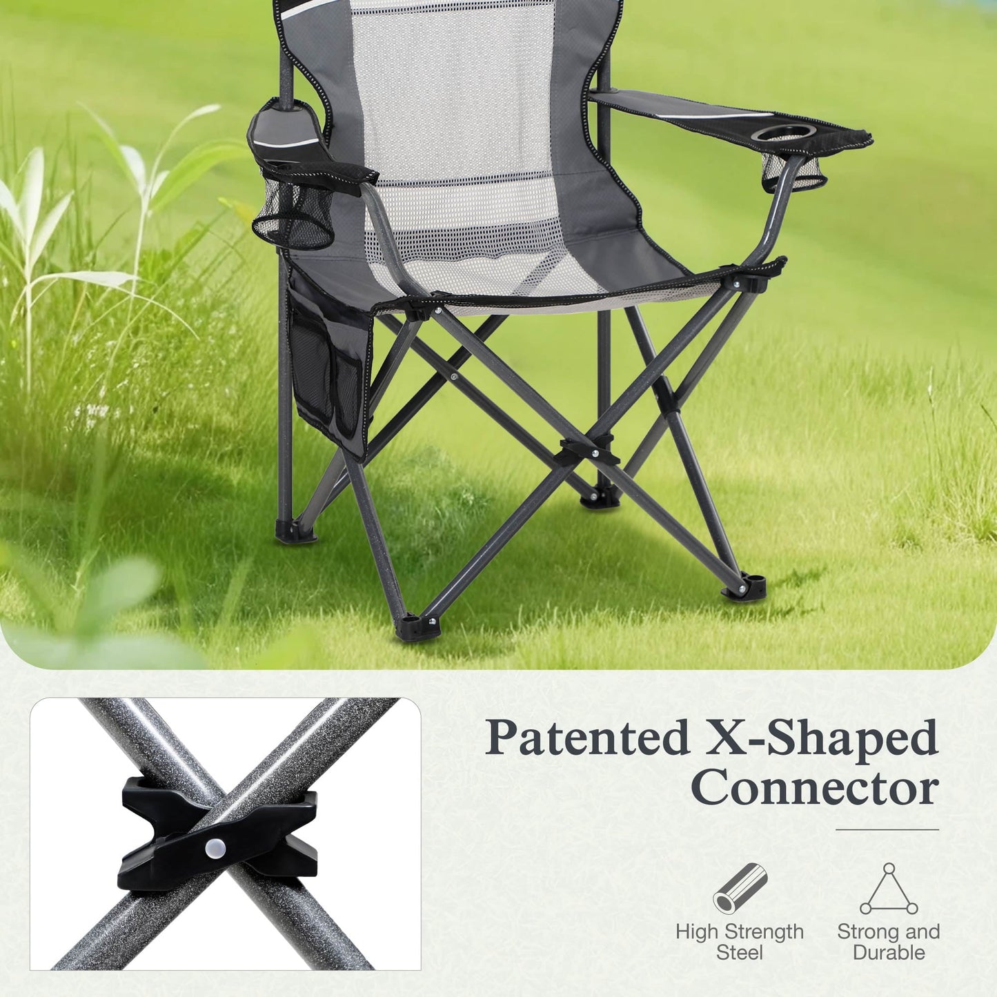 Sophia & William 2 Pack Oversized Camping Chair Portable Mesh Folding Chair with Cup Holder Supports Up to 450Lbs for Outdoor, Fishing, Beach, Backyard， Black