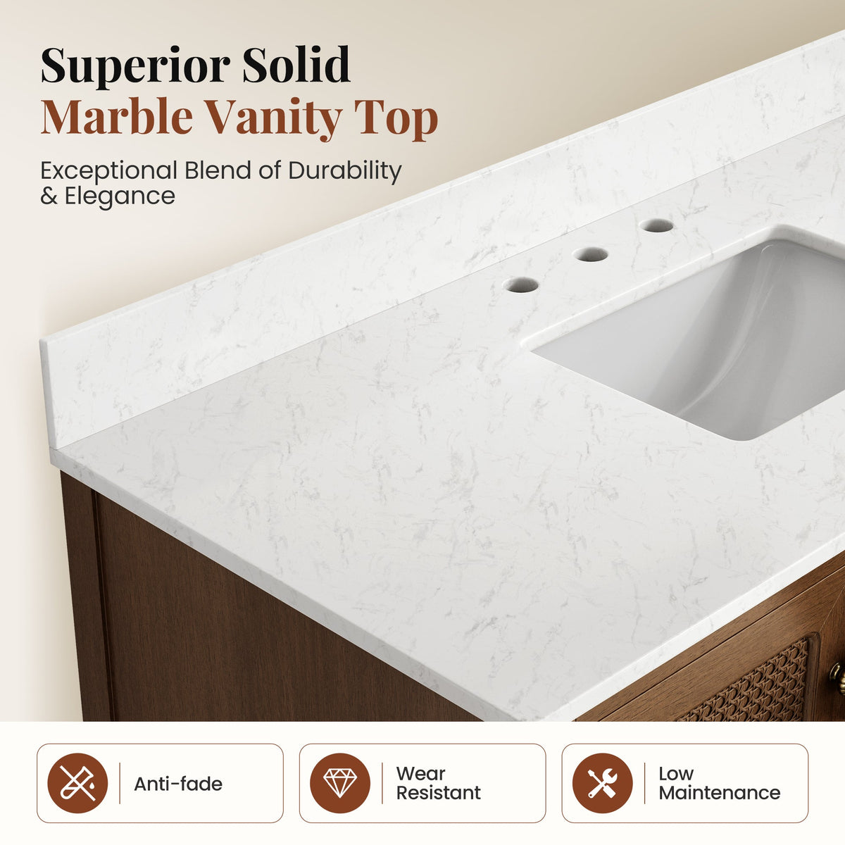 Sophia & William 48" Bathroom Vanity with Sink Freestanding Wood Bathroom Cabinet Vanity with 2 Doors of Adjustable Shlves, 1 Tip-out Drawers, 2 Pull-out Drawers and 1 Elevated Drawer, Hickory